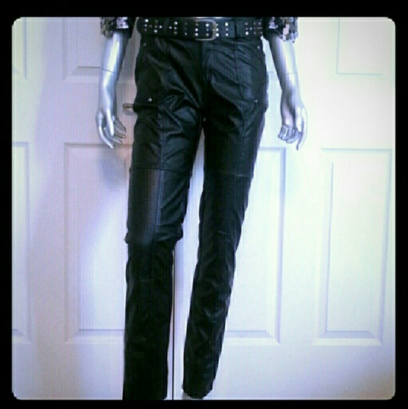 Vegan Faux Leather Moto Jeans - Picture 5 of 5
